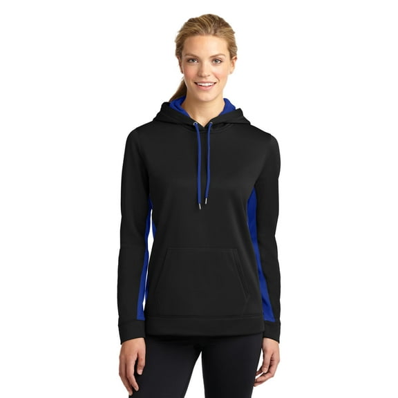 Sport-Tek Women's Sport-Wick Fleece Colorblock Hooded Pullover. LST235