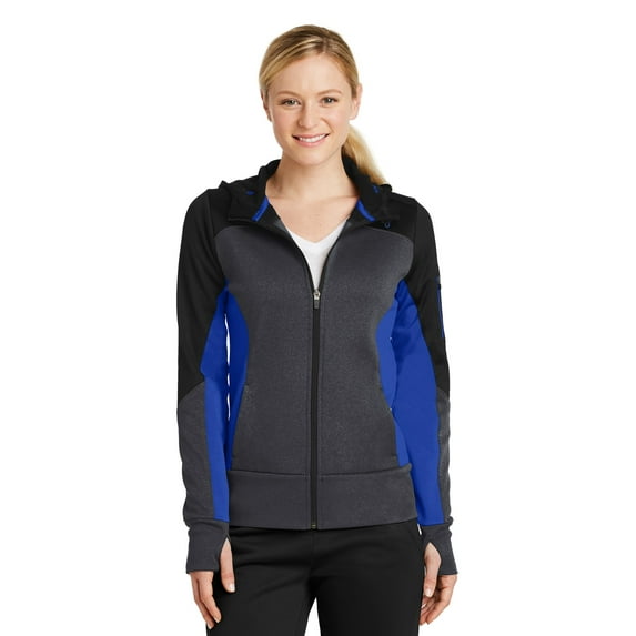 Sport-Tek Women's Tech Fleece Colorblock Full-Zip Hooded Jacket. LST245