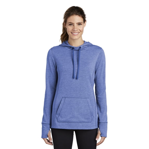 Sport-Tek Women's Tri-Blend Wicking Fleece Hoodie, True Royal Heather, X-Large
