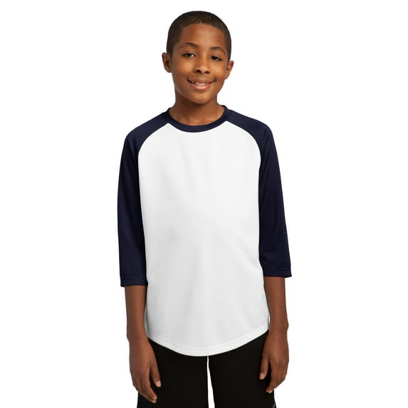 Sport-Tek Youth PosiCharge Baseball Jersey-XS (White/True Navy)