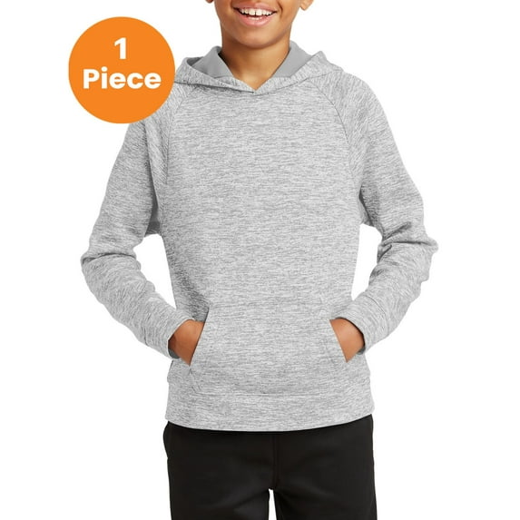 Sport-Tek YST225 Youth PosiCharge Electric Heather Fleece Hooded Pullover, Silver Electric, XL, Shop all kids