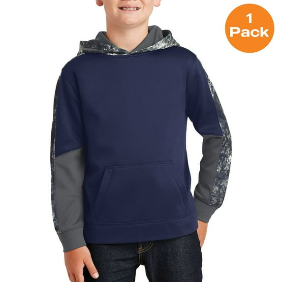 Sport-Tek YST231 Youth Sport-Wick Mineral Freeze Fleece Colorblock Hooded Pullover, True Navy/ Navy, M, Shop all kids