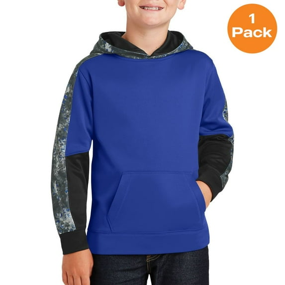 Sport-Tek YST231 Youth Sport-Wick Mineral Freeze Fleece Colorblock Hooded Pullover, True Royal/ True Royal, L, Boys Hiking Clothing