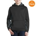 thumbnail image 1 of Sport-Tek YST239 Youth Sport-Wick CamoHex Fleece Colorblock Hooded Pullover, Black/ Dark Smoke Grey, XL, Boys Hiking Clothing, 1 of 1