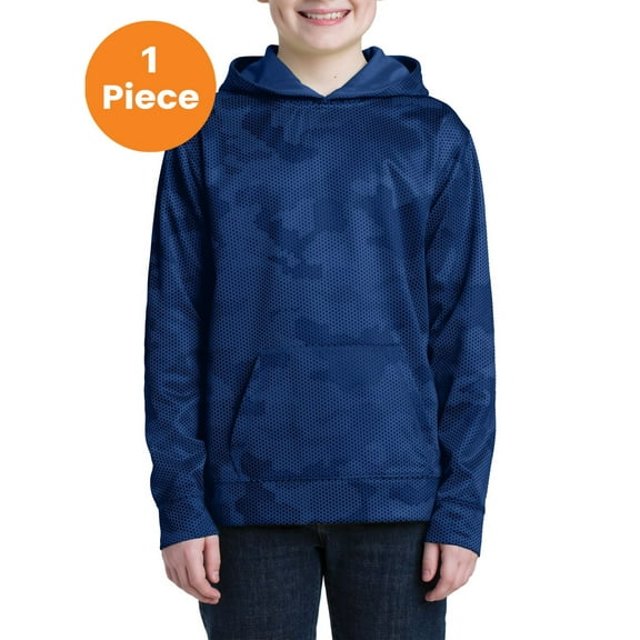 Sport-Tek YST240 Youth Sport-Wick CamoHex Fleece Hooded Pullover, True Royal, XS, Boys Hoodies and Sweatshirts
