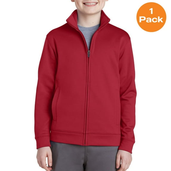 Sport-Tek YST241 Youth Sport-Wick Fleece Full-Zip Jacket , Deep Red, M, Boys Coats and Jackets