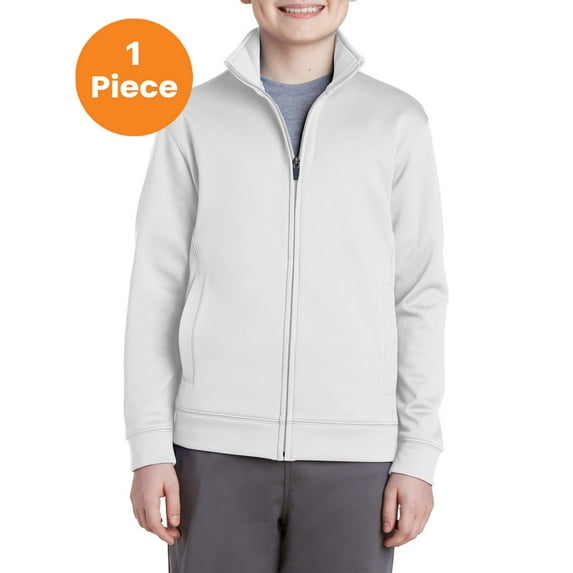 Sport-Tek YST241 Youth Sport-Wick Fleece Full-Zip Jacket , White, L, Boys Coats and Jackets