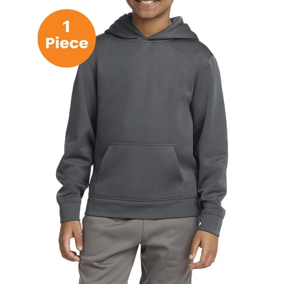 Sport-Tek YST244 Youth Sport-Wick Fleece Hooded Pullover, Dark Smoke Grey, XL, Boys Hoodies and Sweatshirts