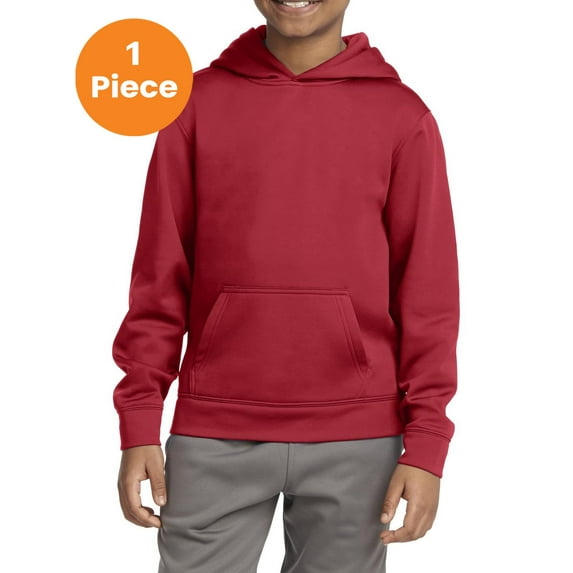 Sport-Tek YST244 Youth Sport-Wick Fleece Hooded Pullover, Deep Red, M, Shop all kids