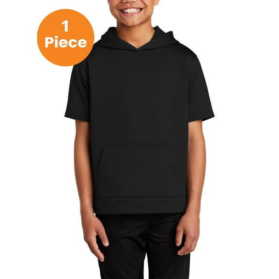 Sport-Tek YST251 Youth Sport-Wick Fleece Short Sleeve Hooded Pullover, Black, M, Sweatshirts & Hoodies