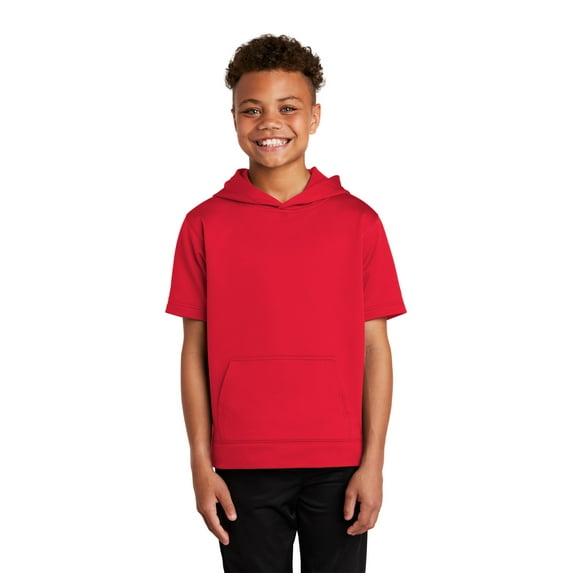 Sport-Tek YST251 Youth Sport-Wick Fleece Short Sleeve Hooded Pullover, Boys Hiking Clothing