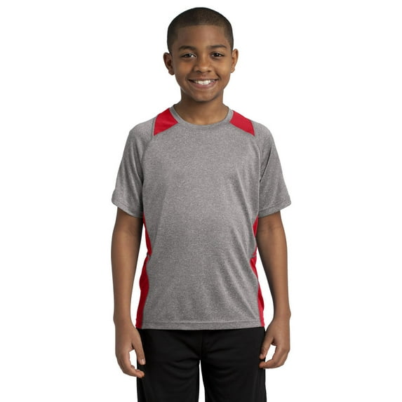 Sport-Tek YST361 Boys Colorblock Contender T-shirt - Vintage Heather/ True Red - Small
