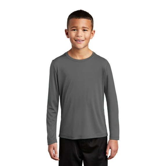 Sport-Tek YST420LS Youth Posi-UV Pro Long Sleeve Tee , Dark Smoke Grey, XS