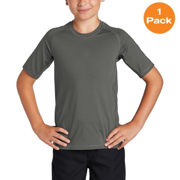 Sport-Tek YST470 Youth Rashguard Tee, Dark Smoke Grey, S, Kids Clothing, Boys Clothing