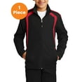 thumbnail image 1 of Sport-Tek YST60 Youth Colorblock Raglan Jacket , Black/True Red, L, Girls Coats and Jackets, 1 of 1