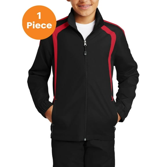 Sport-Tek YST60 Youth Colorblock Raglan Jacket , Black/True Red, S, Boys Coats and Jackets