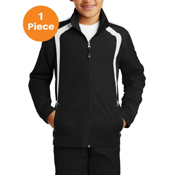 Sport-Tek YST60 Youth Colorblock Raglan Jacket , Black/White, XS, Boys Coats and Jackets