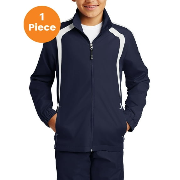 Sport-Tek YST60 Youth Colorblock Raglan Jacket , True Navy/White, XL, Boys Coats and Jackets