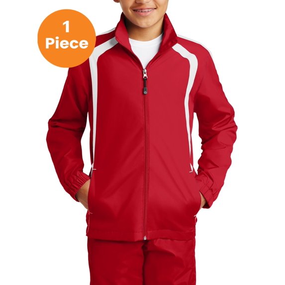 Sport-Tek YST60 Youth Colorblock Raglan Jacket , True Red/White, XL, Boys Coats and Jackets