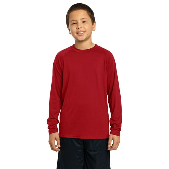 Sport-Tek YST700LS Long Sleeve Boys Crewneck Shirt - True Red - Medium