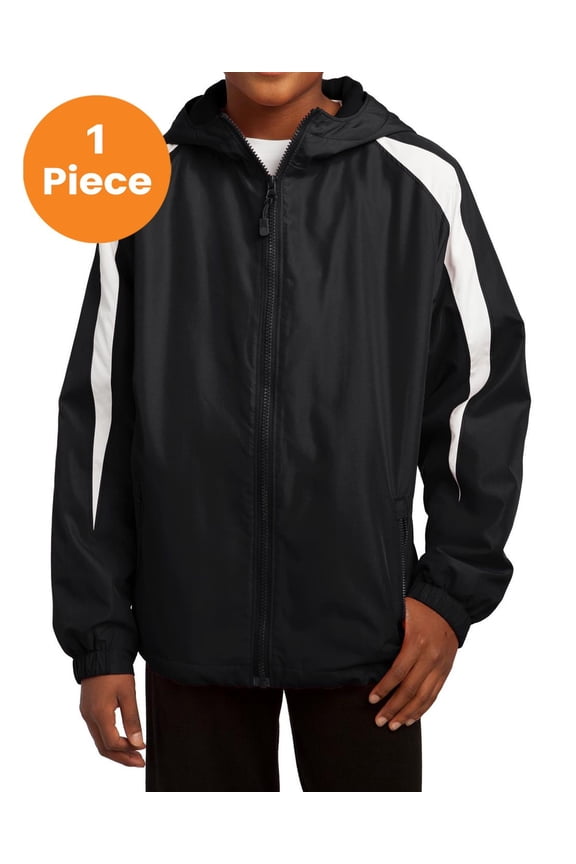 YST81 Youth Fleece-Lined Colorblock Jacket, Black/White, S, Shop all kids