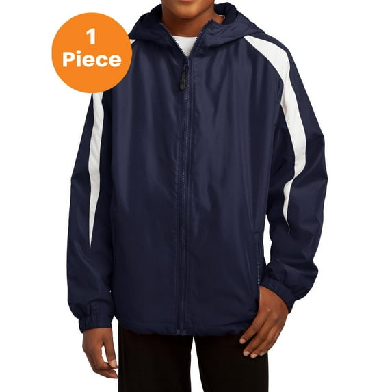 Sport-Tek YST81 Youth Fleece-Lined Colorblock Jacket, True Navy/White, L, Shop all kids