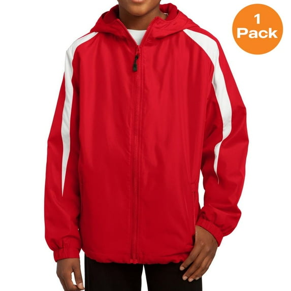 Sport-Tek YST81 Youth Fleece-Lined Colorblock Jacket, True Red/White, S, Shop all kids