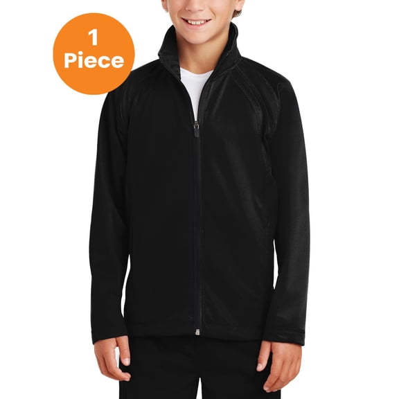 Sport-Tek YST90 Youth Tricot Track Jacket, Black/Black, XS, Boys Coats and Jackets