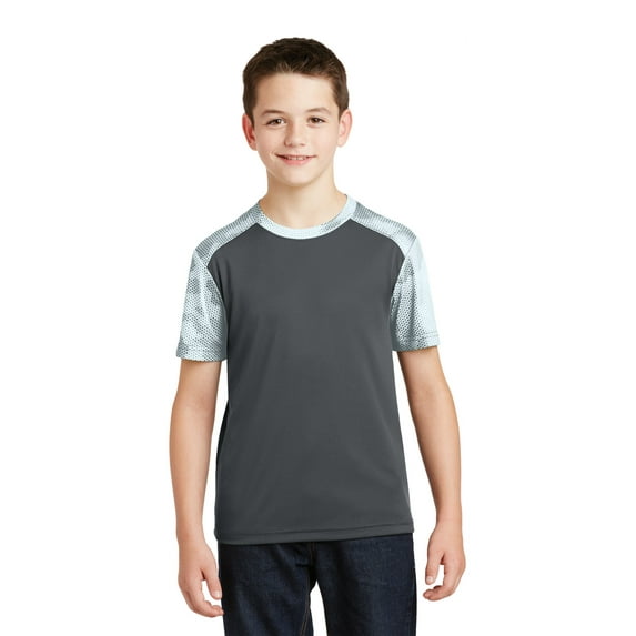 Sport-Tek Youth CamoHex Colorblock Tee-XL (Iron Grey/ White)
