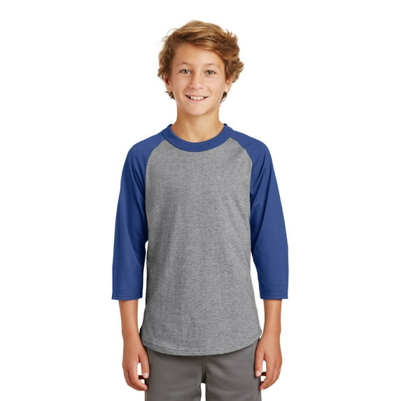 Sport-Tek Youth Colorblock Raglan Jersey-M (Heather Grey/Royal)