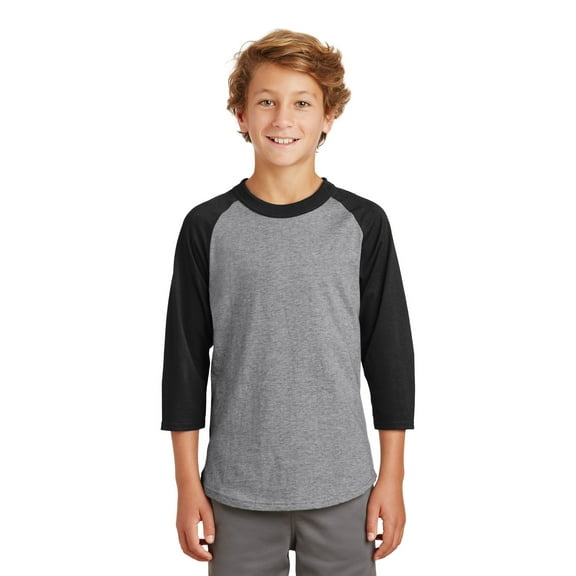 Sport-Tek Youth Colorblock Raglan Jersey-S (Heather Grey/Black)