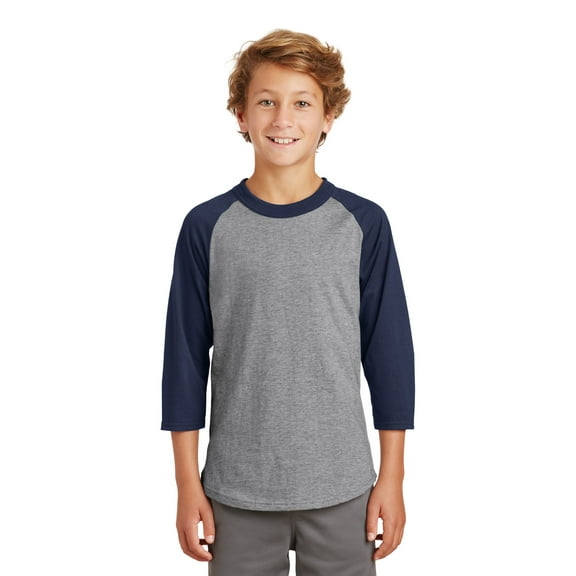 Sport-Tek Youth Colorblock Raglan Jersey-XL (Heather Grey/Navy)