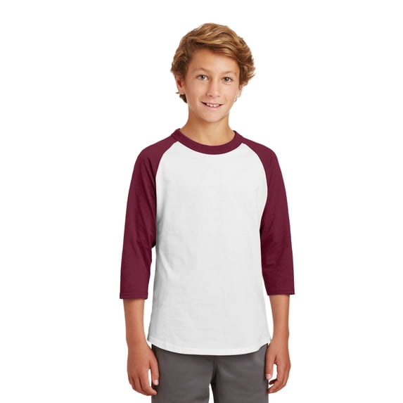 Sport-Tek Youth Colorblock Raglan Jersey-XS (White/Cardinal)