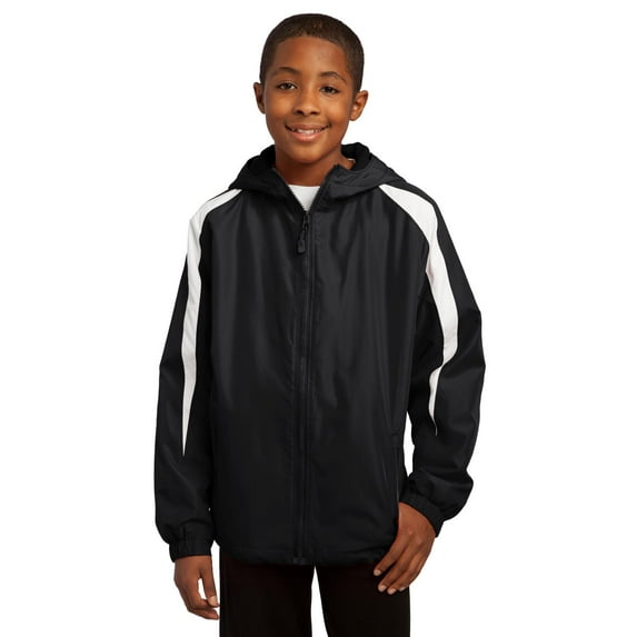 Sport-Tek Youth Fleece Lined Colorblock Jacket-XL (Black/White)
