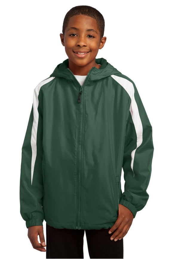 Youth Fleece Lined Colorblock Jacket-XS (Forest Green/White)