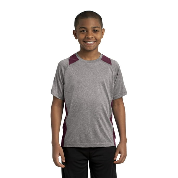 Sport-Tek Youth Heather Colorblock Contender Tee-L (Vintage Heather/ Maroon)