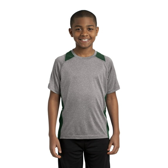 Sport-Tek Youth Heather Colorblock Contender Tee-M (Vintage Heather/ Forest Green)