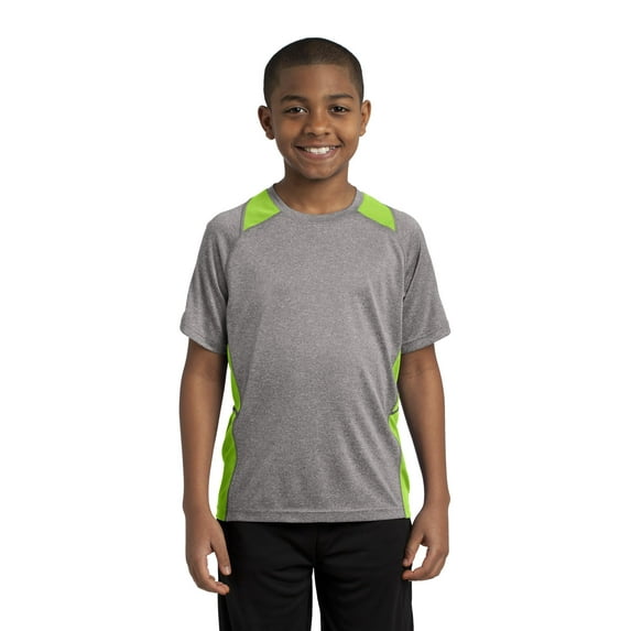 Sport-Tek Youth Heather Colorblock Contender Tee-M (Vintage Heather/ Lime Shock)