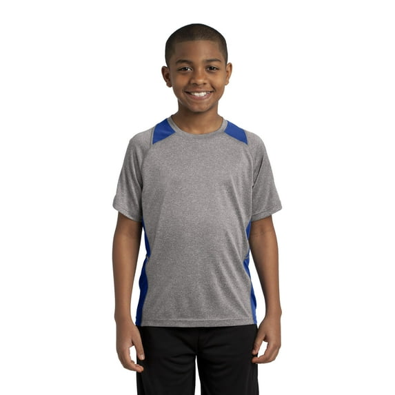 Sport-Tek Youth Heather Colorblock Contender Tee-S (Vintage Heather/ True Royal)