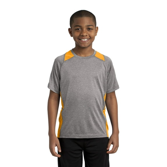 Sport-Tek Youth Heather Colorblock Contender Tee-XL (Vintage Heather/ Gold)