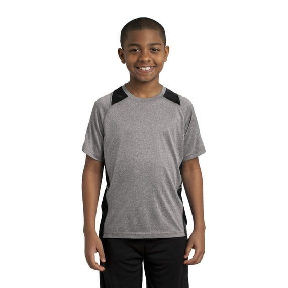 Sport-Tek Youth Heather Colorblock Contender Tee-XS (Vintage Heather/ Black)