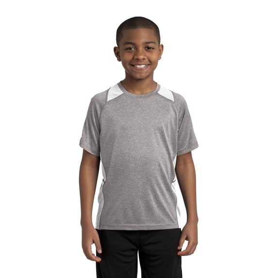Sport-Tek Youth Heather Colorblock Contender Tee-XS (Vintage Heather/ White)