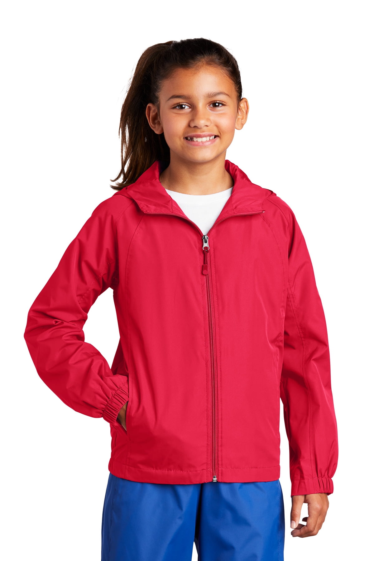 SportTek Youth Hooded Raglan JacketXS (True Red)