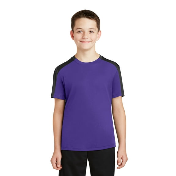 Sport-Tek Youth PosiCharge Competitor Sleeve Blocked Tee-M (Purple/ Black)