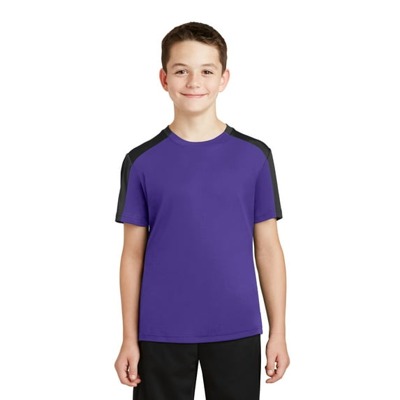 Sport-Tek Youth PosiCharge Competitor Sleeve Blocked Tee-M (Purple/ Black)