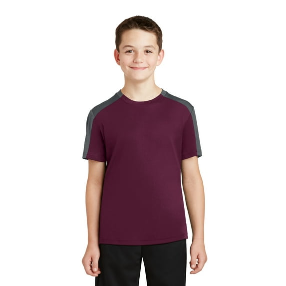 Sport-Tek Youth PosiCharge Competitor Sleeve Blocked Tee-S (Maroon/ Iron Grey)