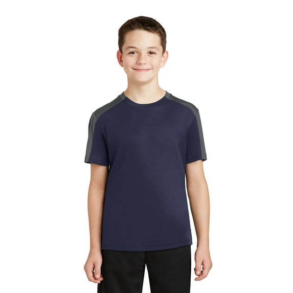 Sport-Tek Youth PosiCharge Competitor Sleeve Blocked Tee-XL (True Navy/ Iron Grey)