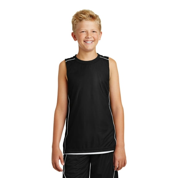 Sport-Tek Youth PosiCharge Mesh Reversible Sleeveless Tee-L (Black)