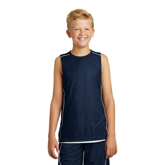 Sport-Tek Youth PosiCharge Mesh Reversible Sleeveless Tee-L (True Navy)
