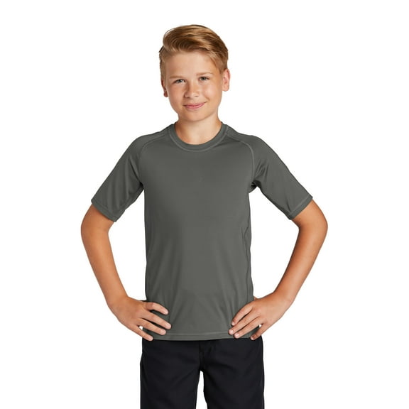 Sport-Tek Youth Rashguard Tee. YST470 M Dark Smoke Grey